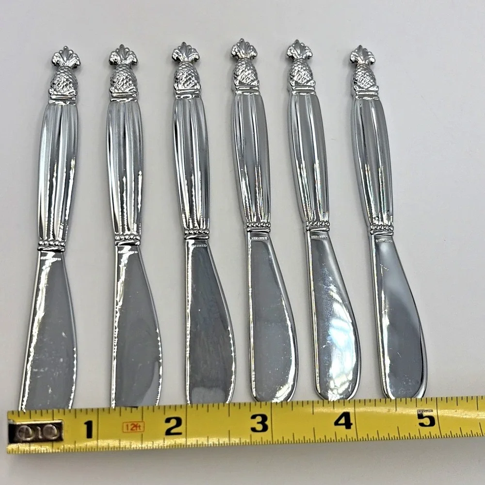 Godinger‎ Pineapple Silverplate Set of 6 Pate Spreaders Butter Cheese
